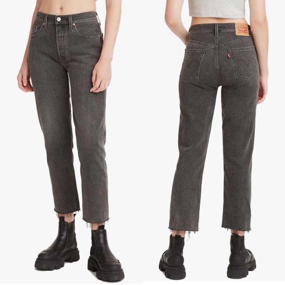 Levi’s 501 Crop Jeans Get Off My Cloud Black Denim Jeans Size 29 - Picture 1 of 12